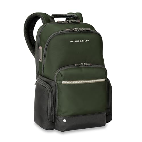 Briggs & Riley Medium Cargo Backpack - Carry On Travel Backpack for Women & Men Personal Item Bag Self-Repairing Zippers Padded Straps Fits up to 15.6 Laptop - HTA Collection Forest