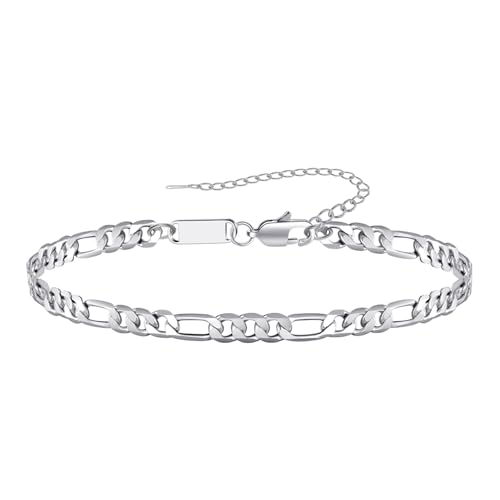 RANKEEF Sterling Silver Figaro Bracelet for Men Silver Chain Bracelets for Men