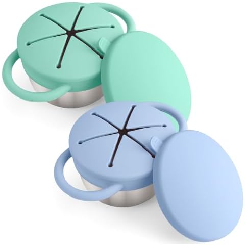 Mity rain 2-Pack Stainless Steel Snack Containers for Kids with Spill-Proof Silicone Lids & Handles - 3-in-1 Baby Snack Cups, No-Spill Toddler Snack Box, Perfect for On-the-Go Healthy Eating Cover
