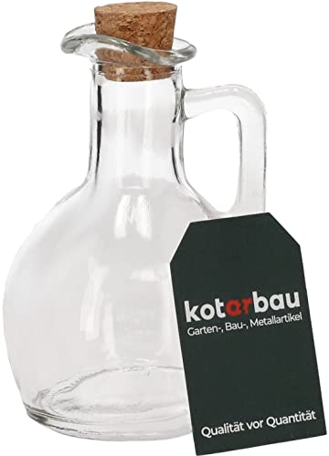 KOTARBAU® Botella de Cristal con asa, 150 ml, Tapón de Corcho, Botella para Aceite, vinagre, condimentos, líquidos, Recipiente Transparente, Botella Redonda, Decorativa con Pico vertedero, Aceitera