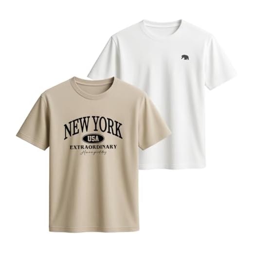 Camisetas Masculina Kit 2 Peças 100% Algodão Premium Casual BEGE-BRANCO/EST3G