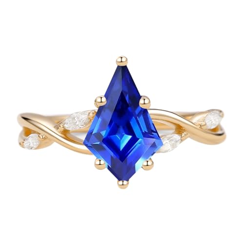 Aihpos 1ct 1.5ct 2ct Blue Sapphire Engagement Ring - Kite Cut Blue Sapphire Rings for Women White Yellow Rose 10K 14K 18K Gold Sterling Silver Gemstone Anniversary Proposal Ring for Her2