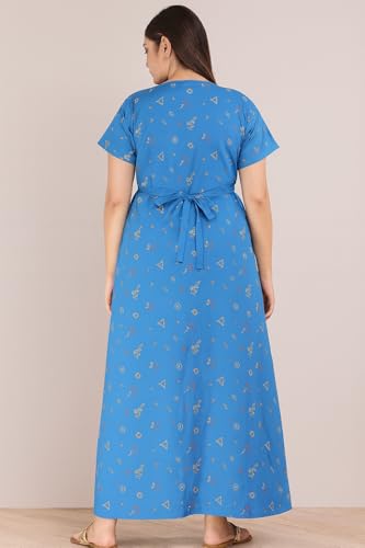 Image of NILOUFO Women's Cotton Jaipuri Nighty Gown - Pack of 2 Rajasthani Print Night Dresses | Maxi Sleepwear with Pocket | Soft Embroidered Loungewear for Ladies