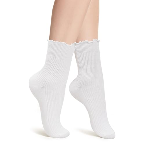 Image of Women's Ruffle Socks - White Cute Ruffled Ankle Socks for Women - Made with premium quality material - Size suitable for shoe size 5 to 9 - Pack of six pairs