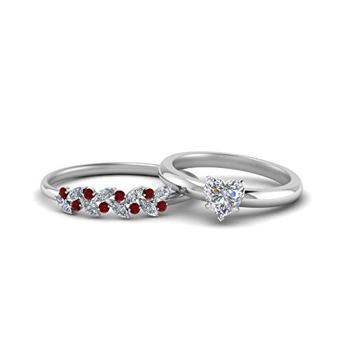 Image of Choose Your Gemstone Unique Diamond CZ Bridal Ring Set 925 Sterling Silver Heart Shape Wedding Ring Sets Matching Jewelry Wedding Jewelry Easy to Wear Gifts US Size 4 to 12