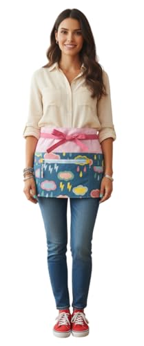 Galba® Delantal Corto Maestra Educacion Infantil, Primaria, Guarderias,...Nubes Y Lluvia