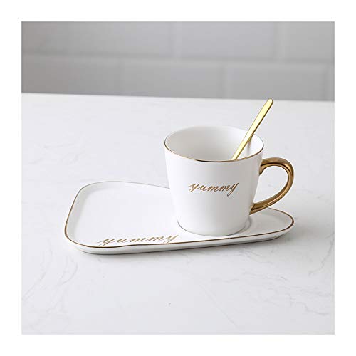 Juego de Cuchara y Bandeja para Taza de café de cerámica Mate, Taza de té de cerámica de 8,8 Oz con Cuchara para Desayuno/Taza/Taza,