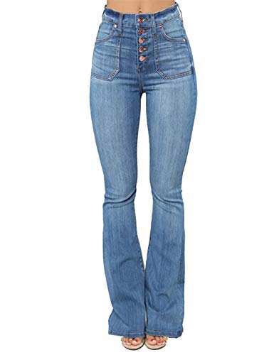 Naliha Women Jeans High Waisted Skinny Casual Winter Bell Bottoms Flared Denim Pants Blue XL