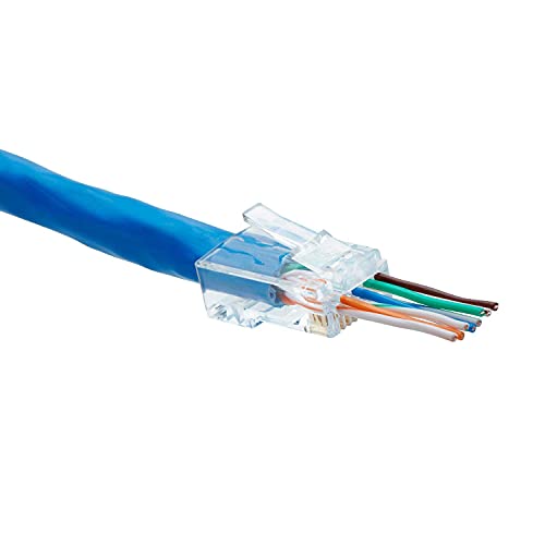Image of trueCABLE Cat6A Extra Large RJ45 Pass Through Connectors, Staggered, Unshielded (UTP) Modular Plug, UL Listed, EZ Crimp End, Gold Plated 3 Prong 8P8C, 20 Pieces