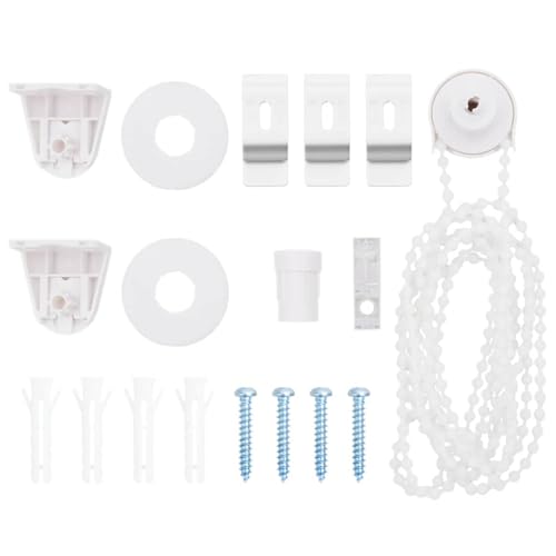 18 piezas de herrajes para estor, 18 mm, PVC, color blanco, con cadena de perlas, ajustable, incluye soporte para cadena y tornillos, repuesto para cortina, cortina, ventana
