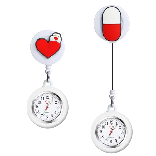 Vicloon Reloj de Enfermero, 2 Unidades de Reloj Bolsillo para Enfermeras Silicona, Enfermeras Fob Medical Watch con Punteros y Clips iluminados, Relojes Bolsillo para Médicos y Enfermera