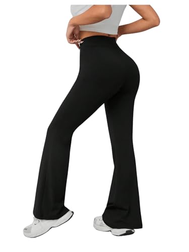 SweatyRocks Women's Solid Color Elastic High Waist Trousers Flared Leg Skinny Pants2