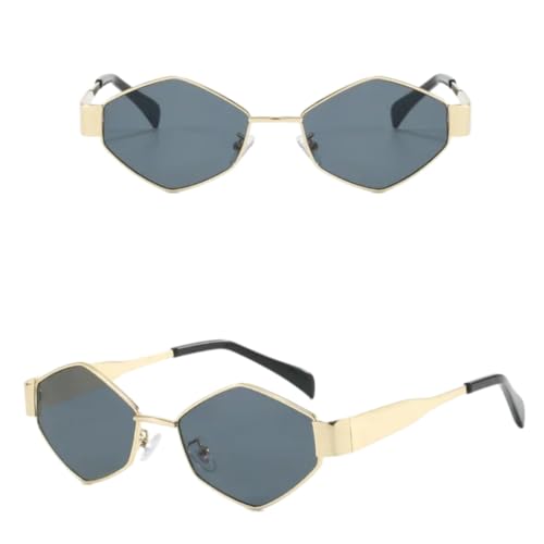 Óculos De Sol Poligonal Dourado Cobre Tendencia Metalizado Moda Hype Feminino Masculino (Dourado com Lente Preta)