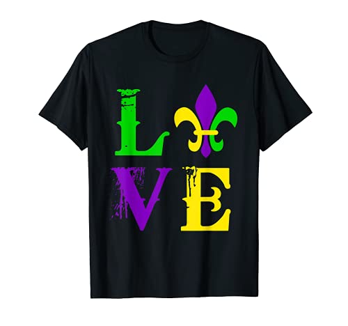 Love Mardi Gras Fleur De Lis Verde Amarillo Púrpura Regalo De Fiesta Camiseta
