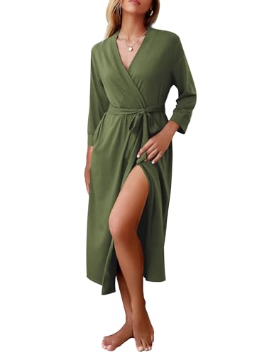 Image of Ekouaer Women Robes Long Knit Bathrobe Lightweight Soft Kimono Robes Casual Ladies Loungewear with Pockets