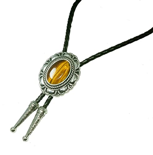 Image of Moranse Bolo Tie with Natural Tiger Eye Stone Celtic Style Genuine and Cowhide Rope