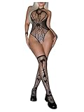 SweatyRocks Women's 2 Piece Lingerie Set Goth Spiderweb Hollow Out Babydolls and Stocking Set Nightwear, Black, One Size