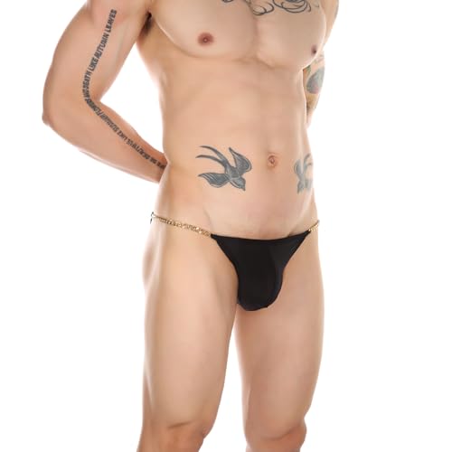 Evankin Men Sexy Briefs with Metal Chains Hollow Out G-Strings Comfortable Ice Silk Underwear Bikini
