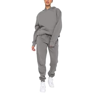amropi Trainingsanzug Damen Kapuzen Pullover Sweatshirt und Jogginghose Warm Vlies Kleidungsset Lichtgrau, L