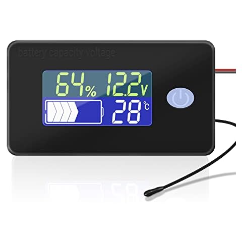 Battery Capacity Monitor, PEMENOL 12V 24V 36V 48V 60V 72V Battery Meter Battery Voltage Temperature Gauge Indicator with Temperature Sensor and Buzzer Alarm for RV Motor Boat Golf Cart Motorcycle Cover