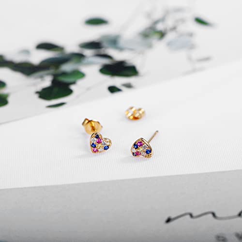 FANCIME 14K Solid Yellow Gold Sapphire Diamond Small Tiny Cute Stud Earrings for Women4