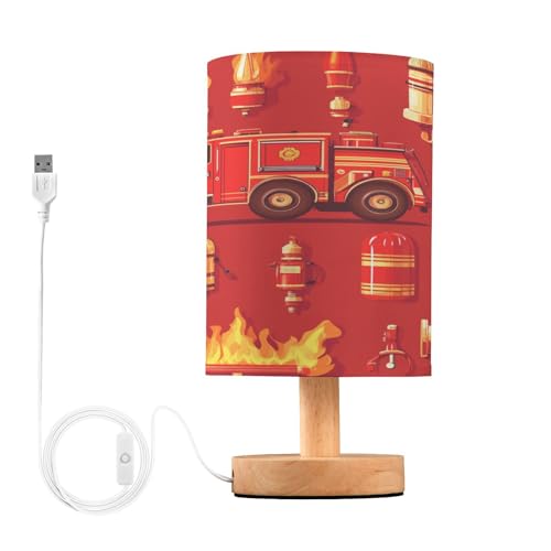 ARGTILDN Fire Truck Rescue Tools LED Table Lamp for Bedroom Bedside Lamp with USB Charging Ports Decor Nightstand for Living Room Reading Dorm Desk Home Office