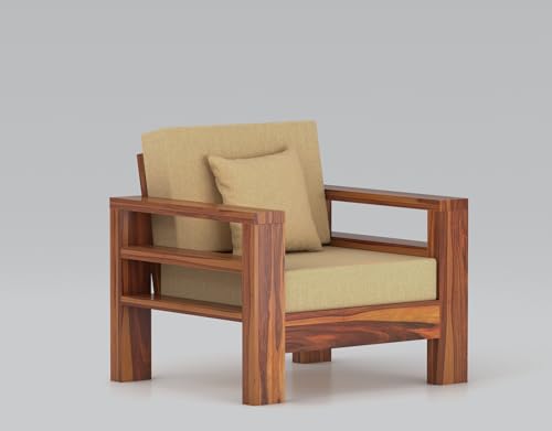 Image of Furniture Solid Sheesham Wood 1 Seater Sofa Set | Multipurpose Wooden Single Seater Lounge Sofa Set Furniture for Living Room, Home and Office (Honey Finish)