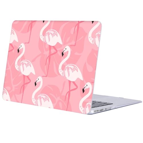 Coque MacBook Pro 13 rigide blanche aux motifs flamants roses pour modèles M2 M1 A2338 A1708