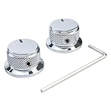 OVSAL 2PCS Electric Bass Guitar Metal Knobs Flat-top Hat-Shaped Volume Tone Control Knobs with Set Screw 6mm Hole Compatible with Fender Strat Telecaster Les Paul Electric Guitars or Basses（Chrome）