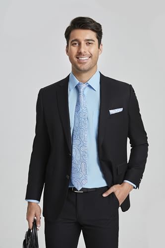 Image of HISDERN Mens Dress Shirt with Tie Pocket Square Set Classic Button Down Shirt Matching Tie Long Sleeve Shirts