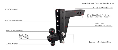 Image of Bulletproof 2.5 inch Heavy Duty 8 inch Drop /Rise Hitch