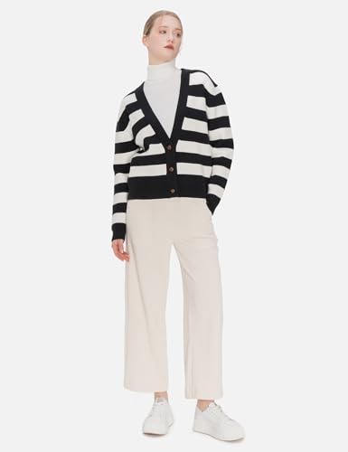 Image of Womens Striped Cardigan Sweaters Long Sleeve V Neck Open Front Button Down Sweater Ribbed Knit Button Up Cardigans Outwear