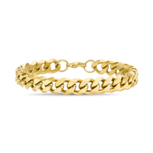 Nautica 9 mm Curb Chain Bracelet for Men 14K Yellow Gold IP Plated Stainless Steel 8.5 Inches