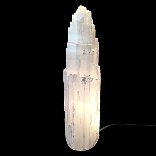Mmcrystals 16 Inch Selenite Tower Lamp Xl White Natural Crystal Light Led Cord Extra Large Crystal Lamp thumb #3