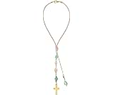 DELORIGIN Cross Hanging Car Mirror Ornament Amazonite and Crystal Bead Charm Suncatcher Car Mirror Pendant Accessories Good Luck Keychain for Bag Window Cars Door Garden Balcony Home Decoration