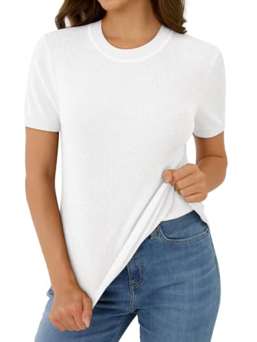 GKBK Women's Short Sleeve Sweaters Wool Blend Knit Pullover Summer Tops Soft Basic Tee Shirts Business Casual Outfits for Women 2026 Fashion Trendy White S — view 5