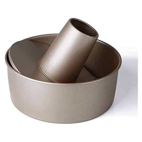 SAVORLIVING Angel Food Cake Pan Non-Stick Round Hollow Chiffon Cake Mould with Removable Bottom Carbon Steel Tube Pan Fluted Cake Tin Baking Tool (21cm) Cover