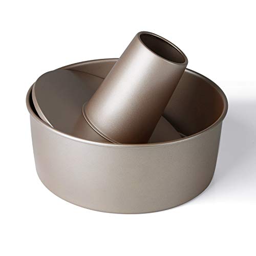 SAVORLIVING Angel Food Cake Pan Non-Stick Fluted Tube Pan with Removable Bottom Carbon Steel Bundt Pan Round Hollow Chiffon Cake Mold Baking Tool 8inch