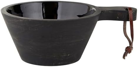 Santa Barbara Design Studio Enamel Mango Wood Serving Bowl with Handle Serving Dish for Appetizers and Snacks, 8" L x 6" W x 3" H, Black image 4
