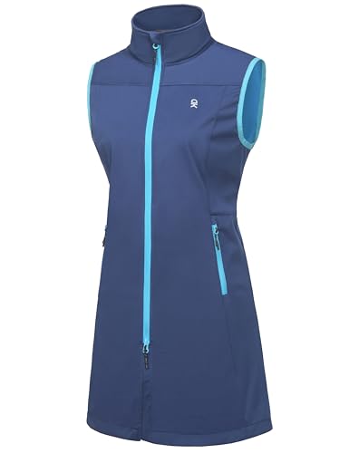 Little Donkey Andy Chaleco ligero softshell para mujer, chaqueta sin mangas a prueba de viento para senderismo, Azul Largo, M