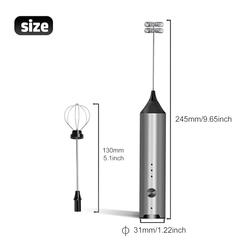 Handheld Milk Frother, Type C Rechargeable Electric Blender Coffee Frother, 3 Mixing Speeds Mini Milk Frother Beverage Blender with 2 Whiskers for Coffee Matcha Smoothie Latte Cappuccino