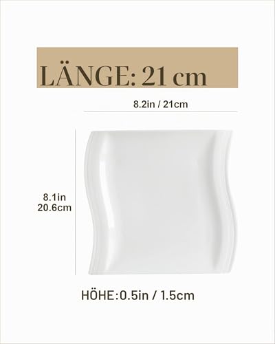 MALACASA Kuchenteller 6er Set 21 cm Frühstücksteller aus weißem Porzellan – Ansicht 2