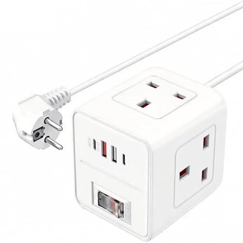 UK to European Plug Adapter 3 Way UK to EU Plug Adaptor with 4 USB