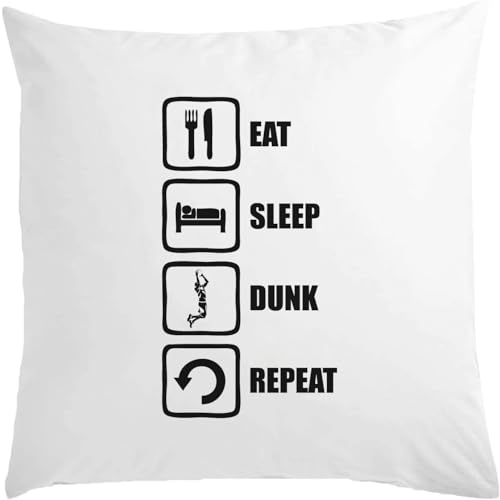 Oreiller Eat Sleep Dunk Repeat blanc coussin de décoration basket de taille 40x40 cm