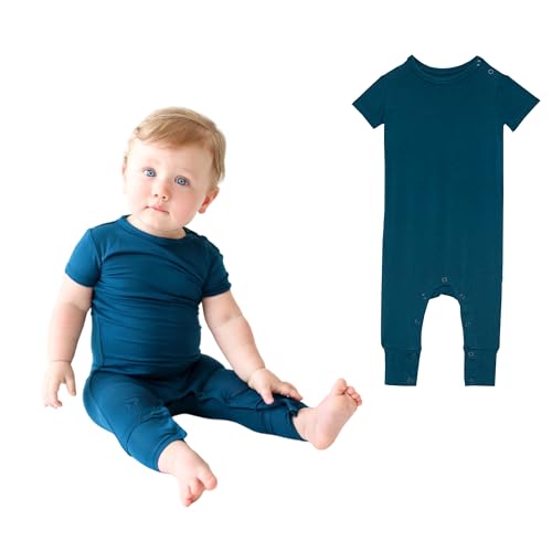 Image of Posh Peanut Baby Romper with Snap Closure - Henley Short Sleeve Baby Boy Outfits - Soft Viscose Baby Pajamas Made from Bamboo