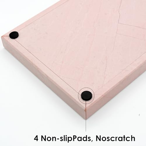 Image of Real Natural Marble Tray for Bathroom, Vanity, Kitchen and Desktop, Rectangle Genuine Marble Stone Tray for Jewelry, Cosmetics, Candles, Lotion, Perfume (Pink, 12 inch x 8 inch x 1.2 inch)
