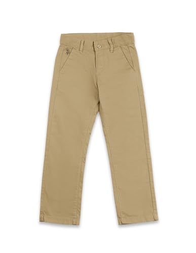 Image of U.S. Polo ASSN. Kids Trousers for Boys - Cotton Stretch Fabric, Mid-Rise Waist, Twill Weave Casual Trousers for Boys