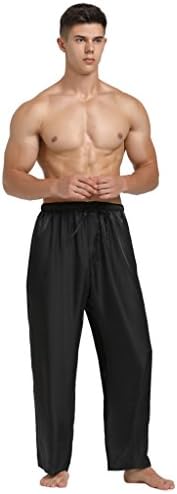 Lavenderi Mens Satin Pajama Pants, Long Pj Bottoms (Large, Black)