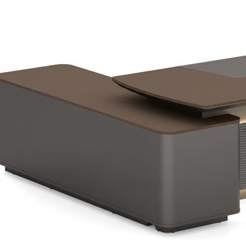 Image of Luxury Handcrafted L-Shape Director Table with Wooden Finish, Storage Unit & Premium Executive Design (LDL-757 MDFL L6W3)
