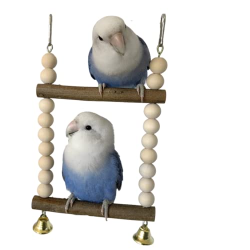 Barn Eleven Bird Hook Swing with Bell Toys, Hanging Stand Swing, Double Layer Wooden Perch Swing for Small Bird and Parrot (Large)
